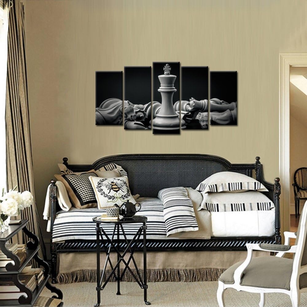 5 Pieces King And Knight Of Chess Setup On Canvas Wall Art
