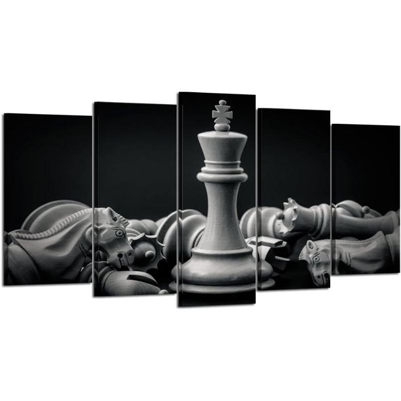 5 Pieces King And Knight Of Chess Setup On Canvas Wall Art