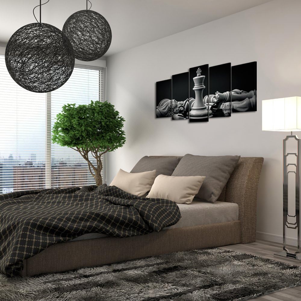 5 Pieces King And Knight Of Chess Setup On Canvas Wall Art