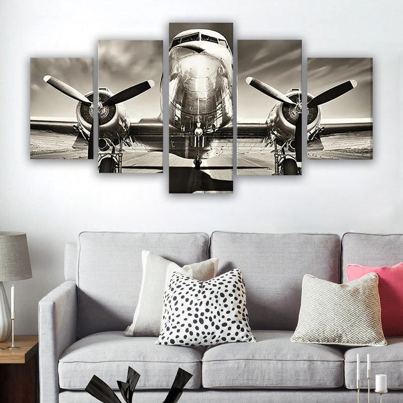 5 Pieces Vintage Airplane Wall Art Canvas Painting-Original Frame