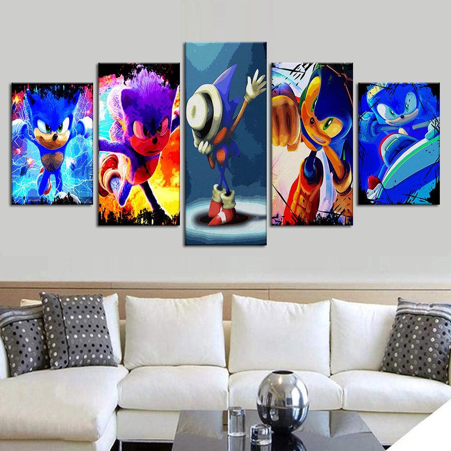 Sonic Hedgehog 5 Piece HD Multi Panel Canvas Wall Art Frame-Original Frame
