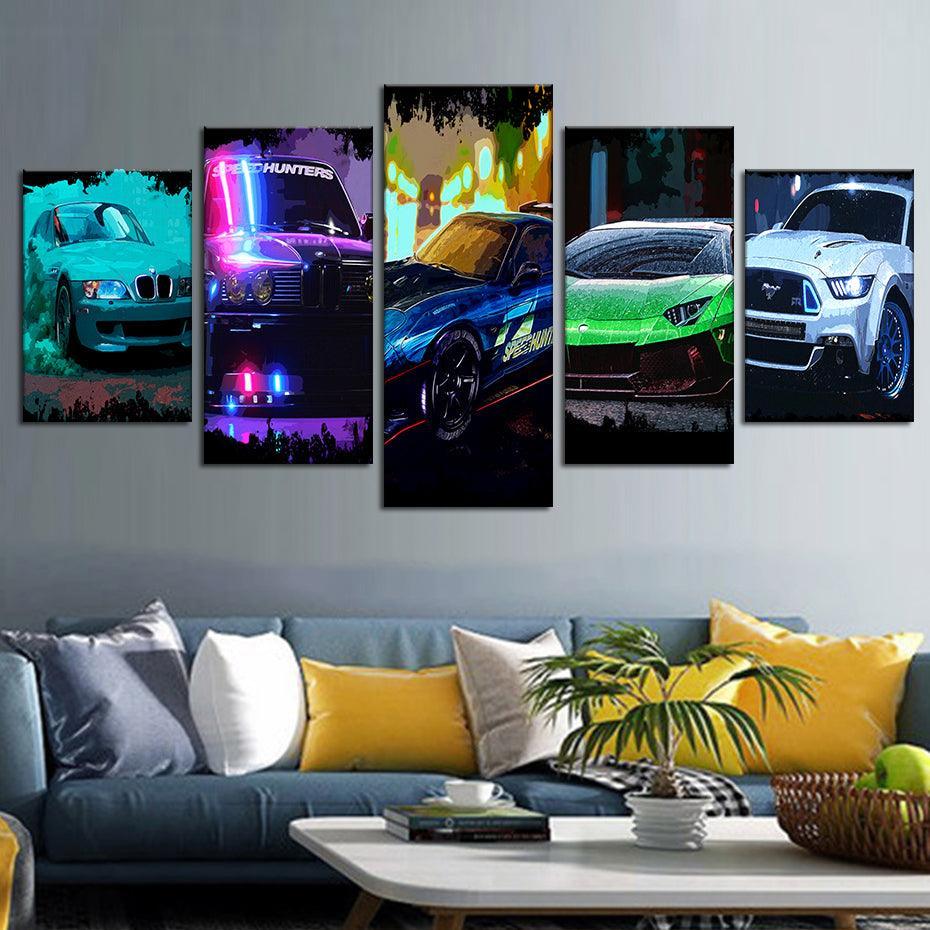 Car Game 5 Piece HD Multi Panel Canvas Wall Art Frame-Original Frame