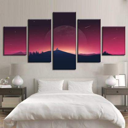 Howling Wolf 5 Piece HD Multi Panel Canvas Wall Art Frame-Original Frame