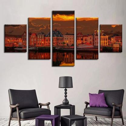 Netherlands Port 5 Piece HD Multi Panel Canvas Wall Art Frame-Original Frame