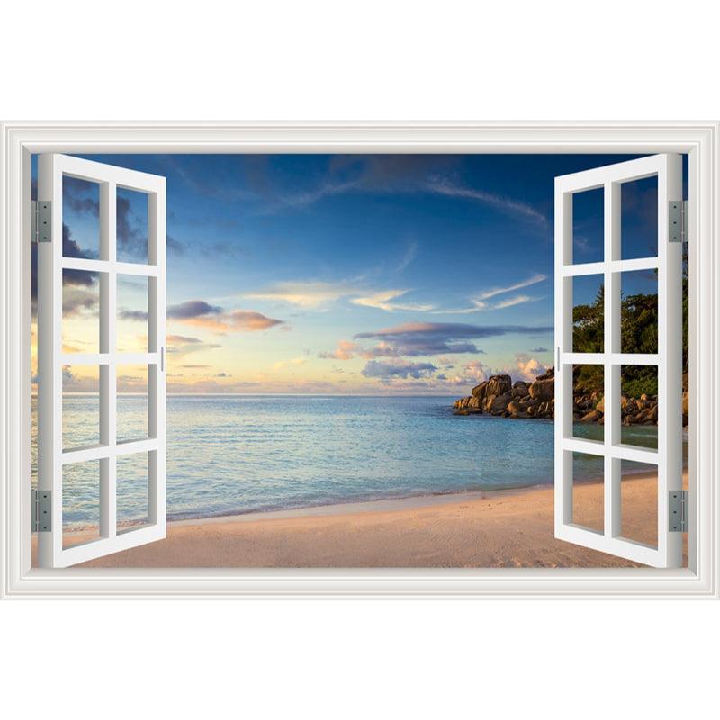 Blue Sky And Beach 3D Window Canvas Wall Art-Original Frame