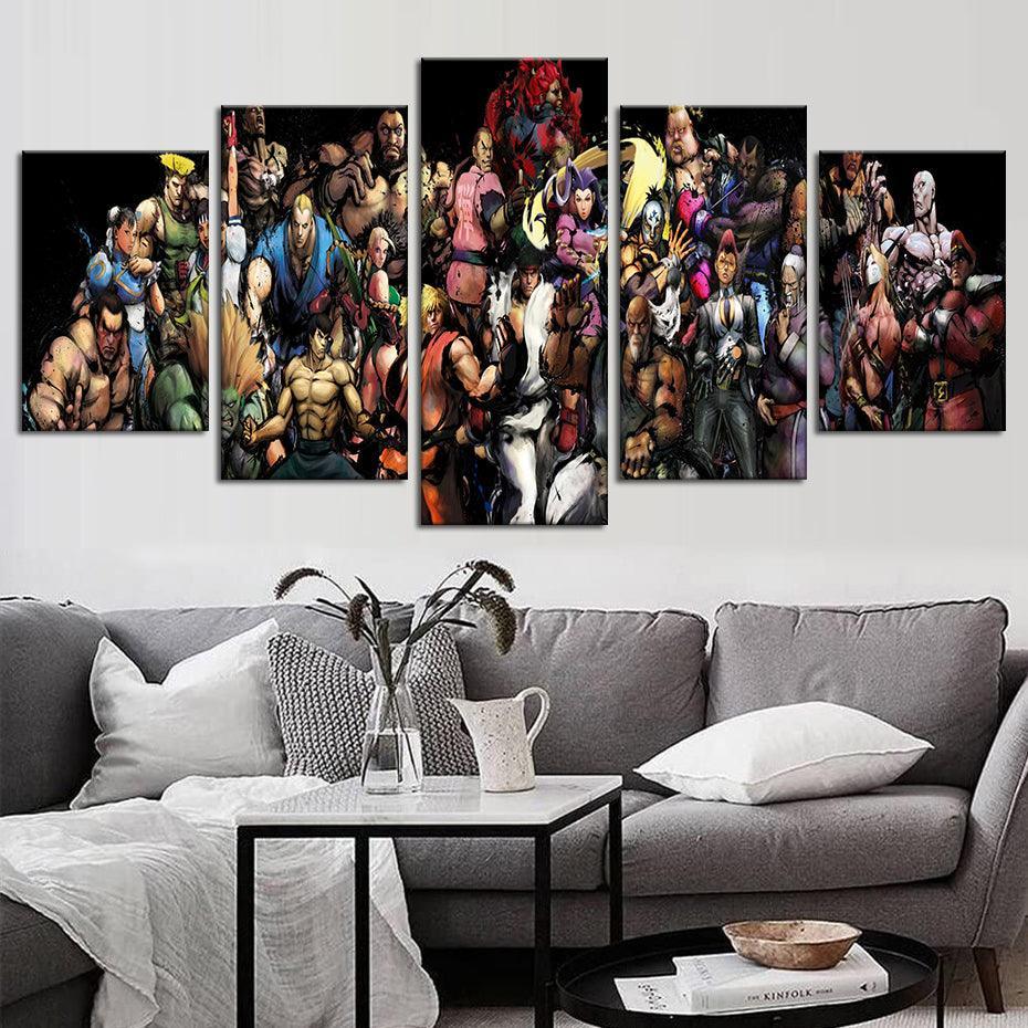 Street Fighters 5 Piece HD Multi Panel Canvas Wall Art Frame-Original Frame