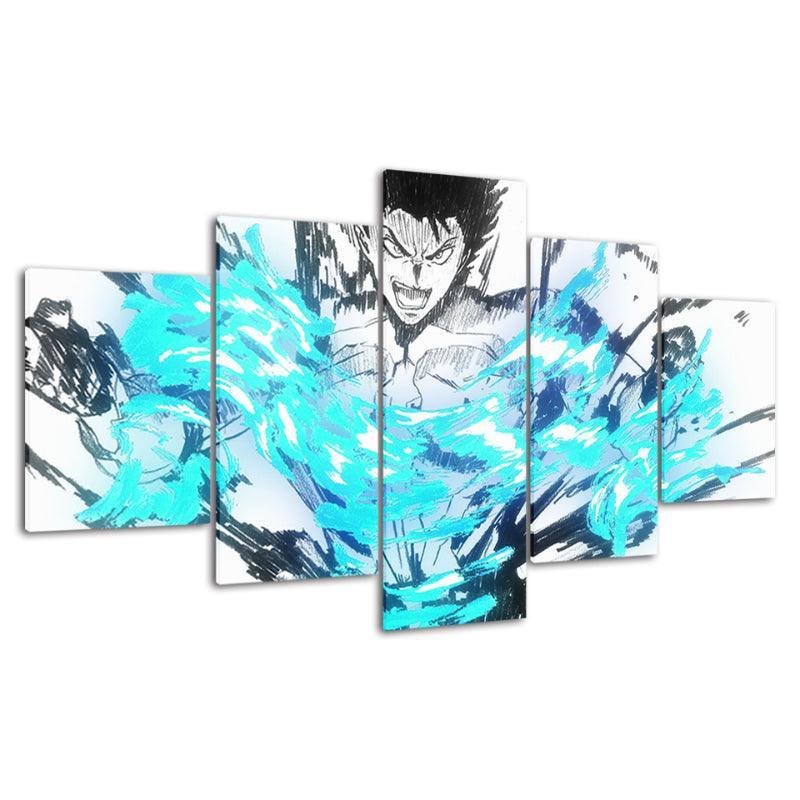 Fairy Tail Gray 5 Piece Blue Color Multi Panel Canvas Painting-Original Frame