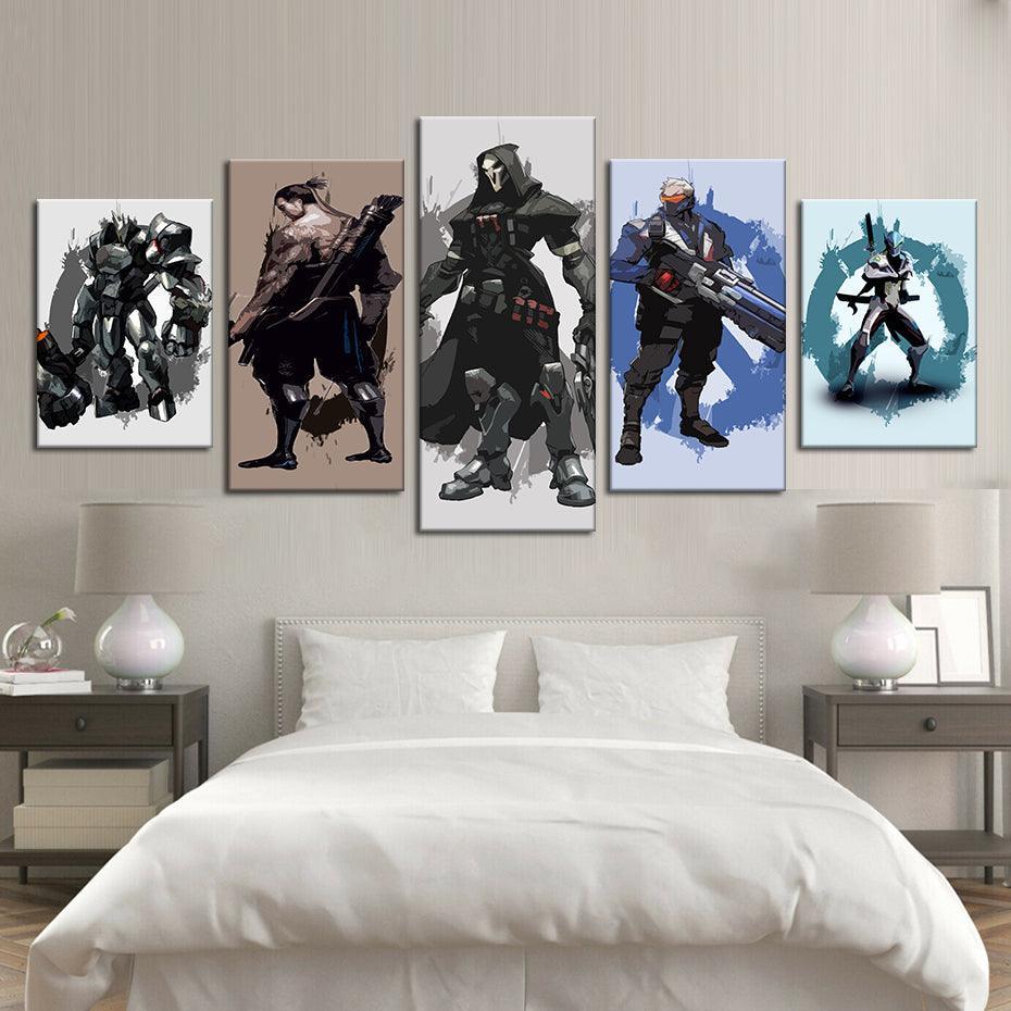 Overwatch Game 5 Piece HD Multi Panel Canvas Wall Art Frame-Original Frame