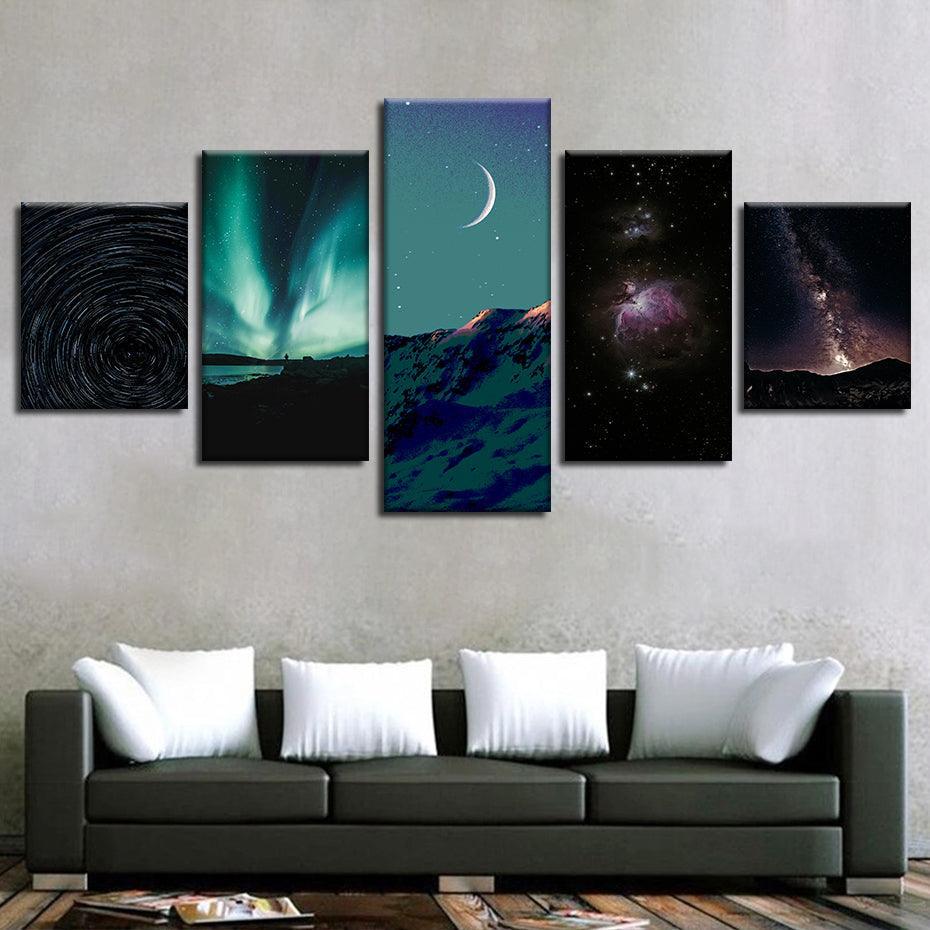 Milky Way Galaxy 5 Piece HD Multi Panel Canvas Wall Art Frame-Original Frame