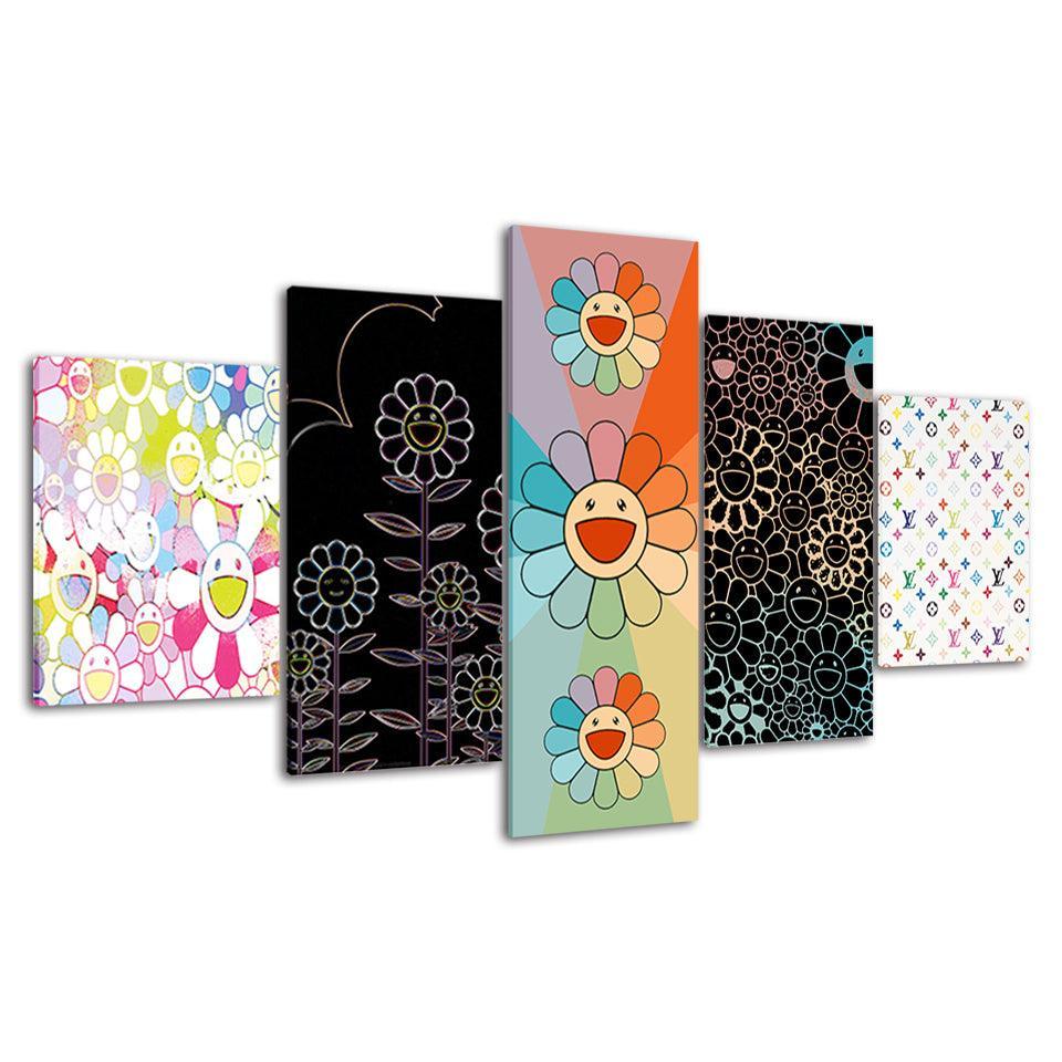 Flower Designs 5 Piece HD Multi Panel Canvas Wall Art Frame-Original Frame