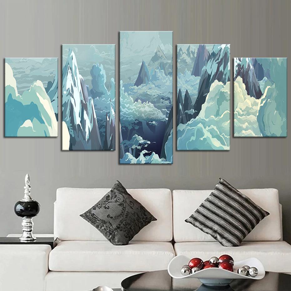 Icy Mountains 5 Piece HD Multi Panel Canvas Wall Art Frame-Original Frame