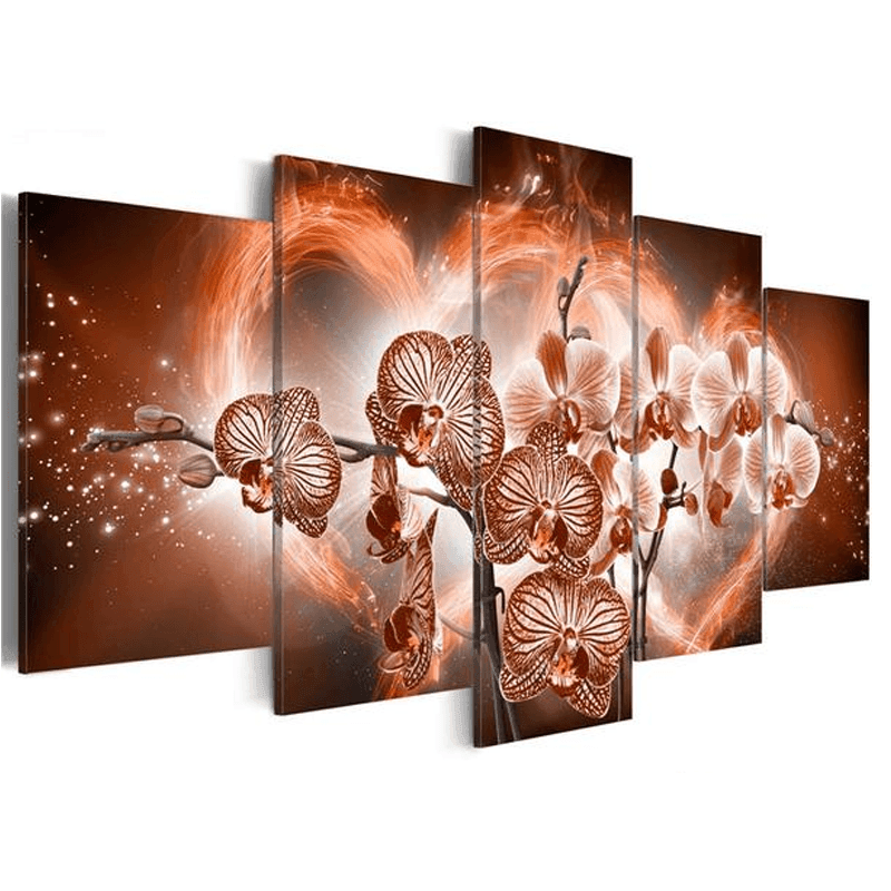 Moth Orchid Flowers 5 Piece HD Multi Panel Canvas Wall Art Frame-Original Frame