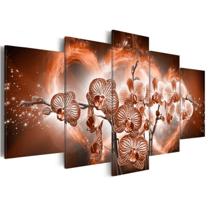 Moth Orchid Flowers 5 Piece HD Multi Panel Canvas Wall Art Frame-Original Frame