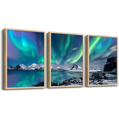 Farmhouse Canvas Wall Art Aurora Scenery Painting Set Of Three-Original Frame