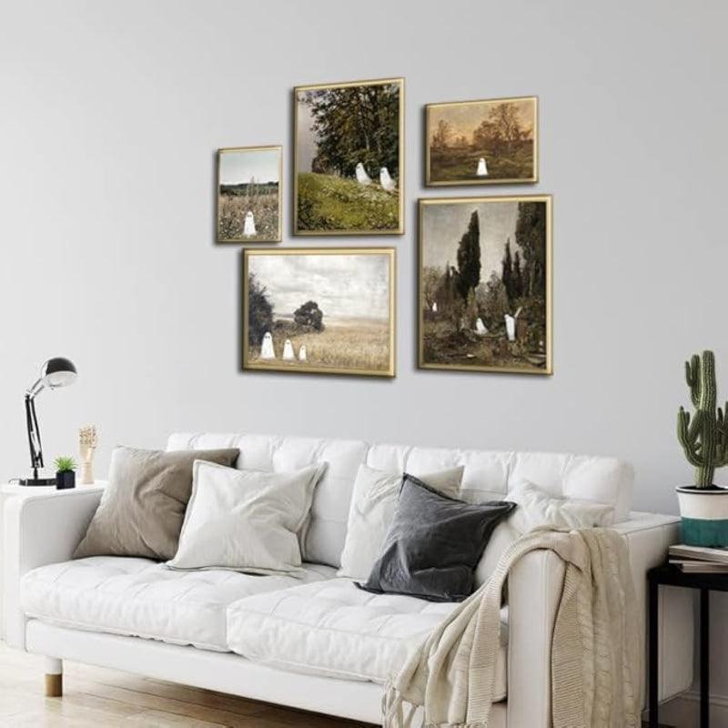 5 Piece Vintage Landscape Gallery Wall Art Set-Original Frame