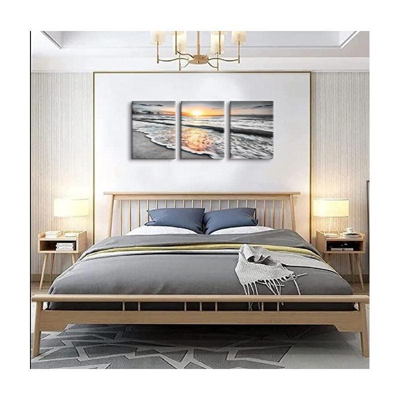 Golden Shoreline Sunset Wall Art Canvas Prints Set Of Three-Original Frame