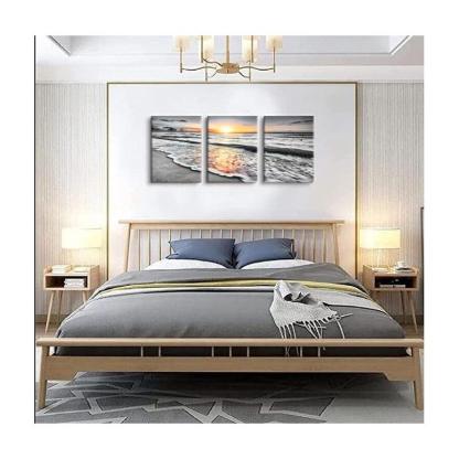 Golden Shoreline Sunset Wall Art Canvas Prints Set Of Three-Original Frame