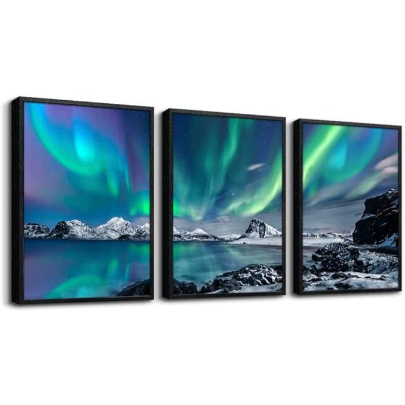 Farmhouse Canvas Wall Art Aurora Scenery Painting Set Of Three-Original Frame