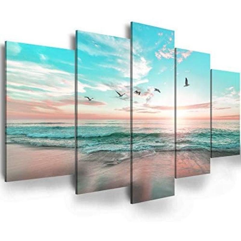 5 Piece Abstract Beach Canvas Wall Art Landscape Art Set-Original Frame