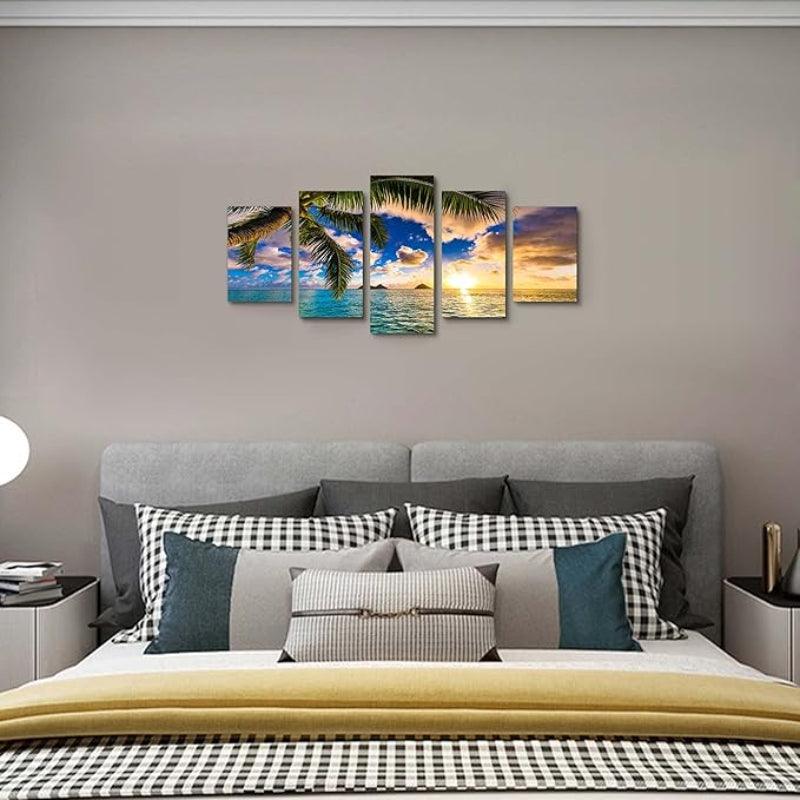5 Piece Abstract Beach Canvas Wall Art Landscape Art Set-Original Frame