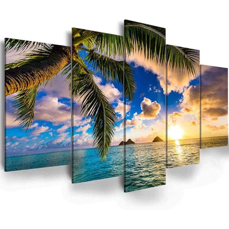 5 Piece Abstract Beach Canvas Wall Art Landscape Art Set-Original Frame