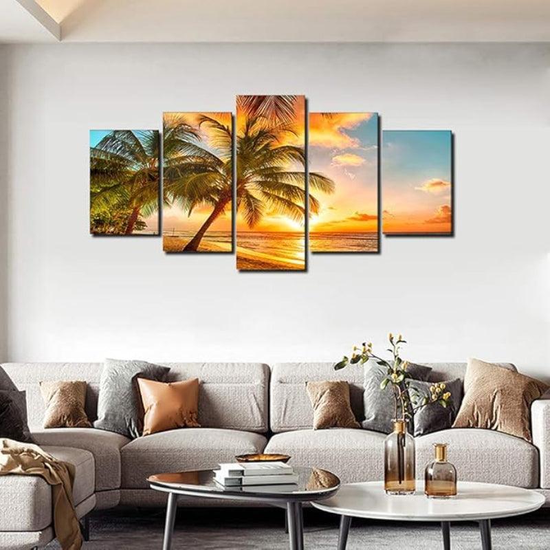 5 Piece Abstract Beach Canvas Wall Art Landscape Art Set-Original Frame