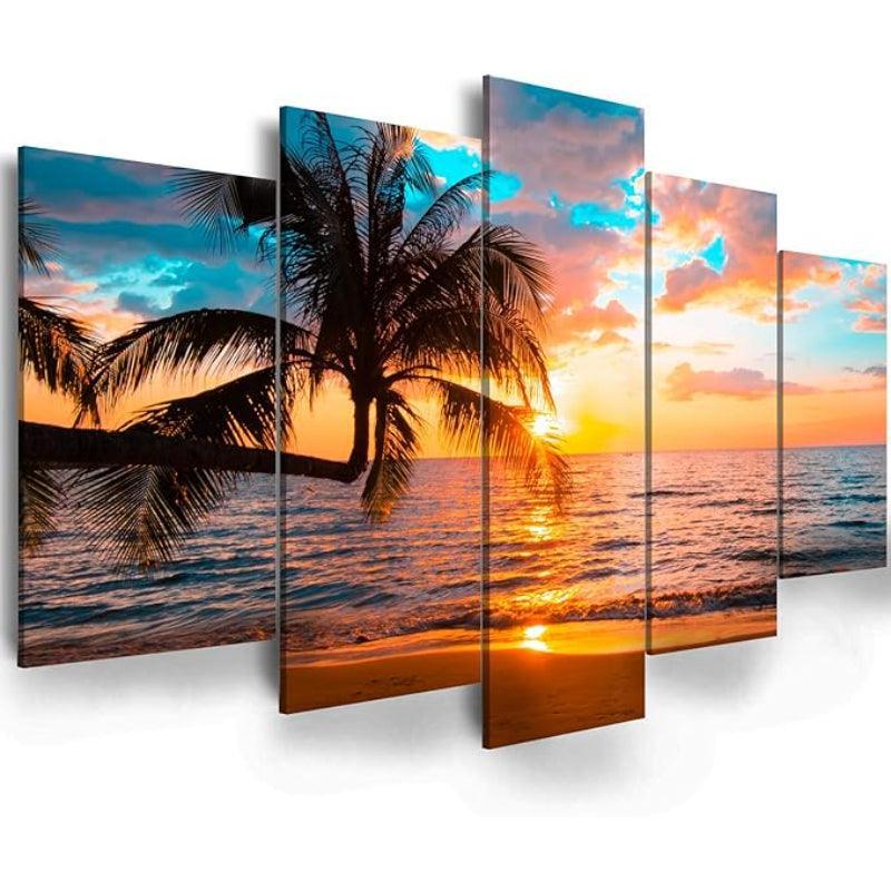 5 Piece Abstract Beach Canvas Wall Art Landscape Art Set-Original Frame