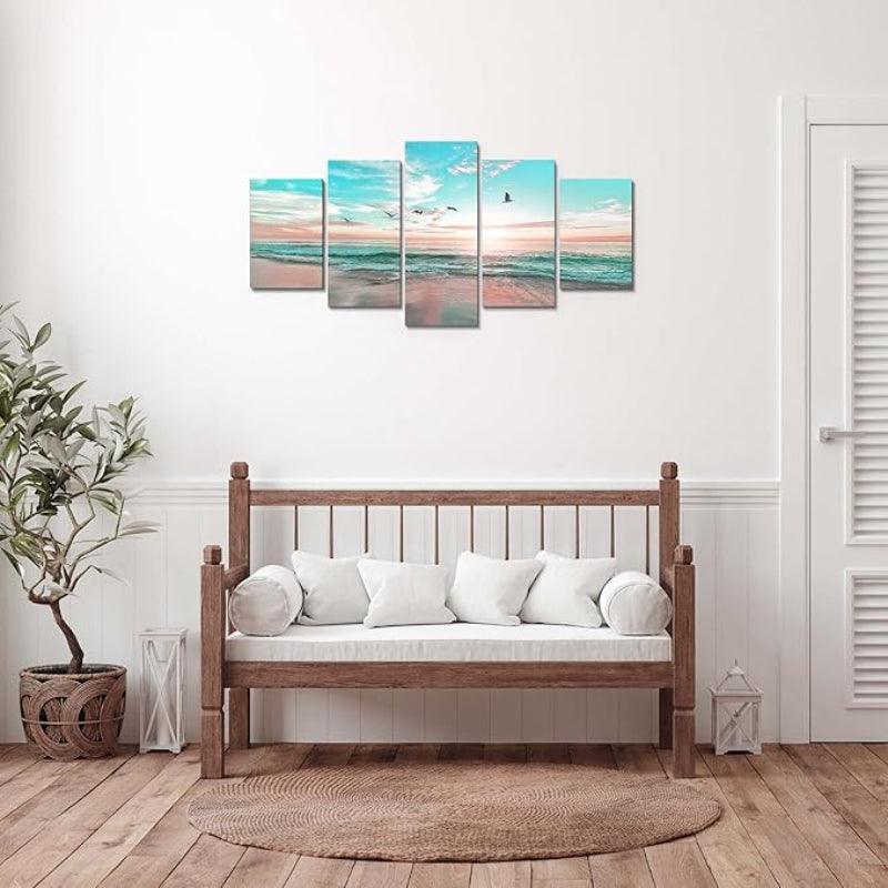 5 Piece Abstract Beach Canvas Wall Art Landscape Art Set-Original Frame