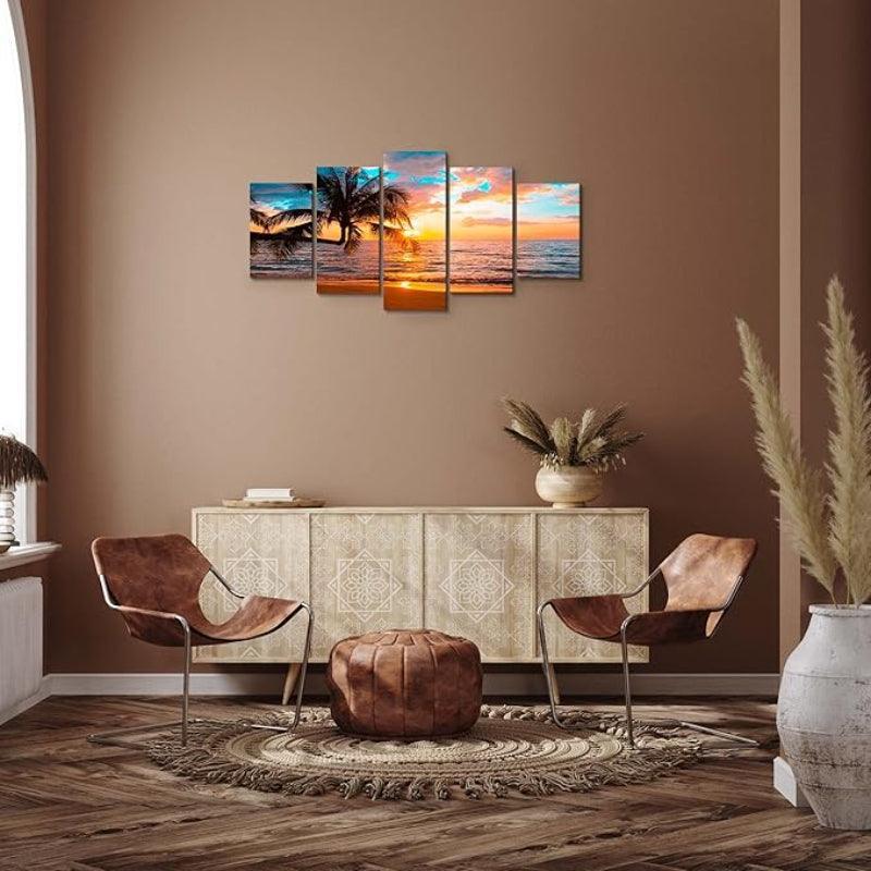 5 Piece Abstract Beach Canvas Wall Art Landscape Art Set-Original Frame
