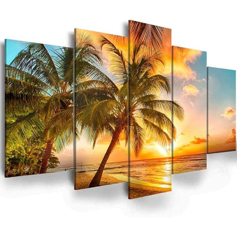 5 Piece Abstract Beach Canvas Wall Art Landscape Art Set-Original Frame