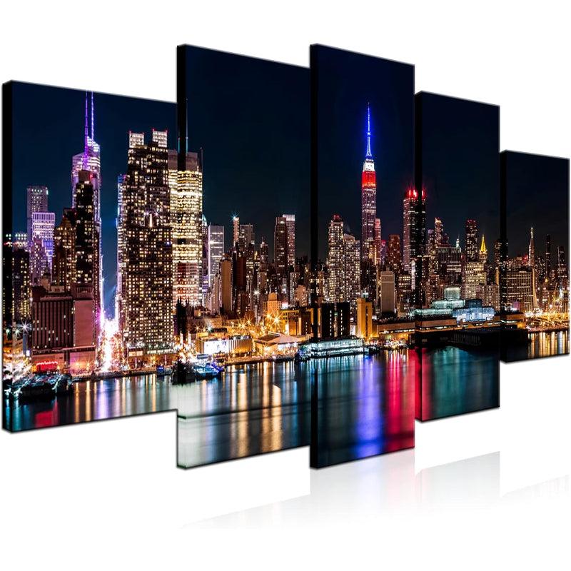 5 Piece New York City Skyline Night Decor-Original Frame
