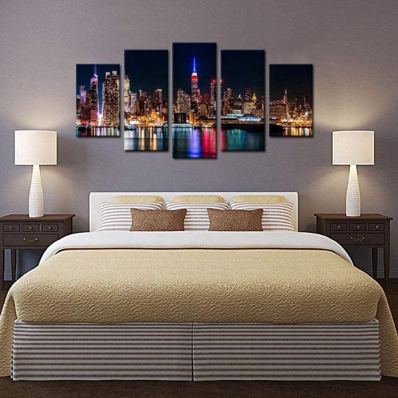 5 Piece New York City Skyline Night Decor-Original Frame