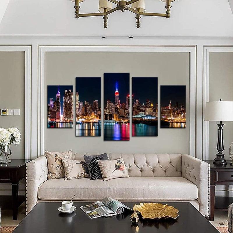 5 Piece New York City Skyline Night Decor-Original Frame