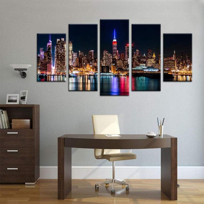 5 Piece New York City Skyline Night Decor-Original Frame
