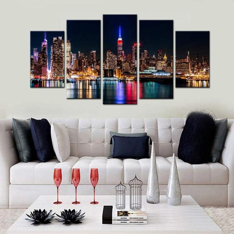 5 Piece New York City Skyline Night Decor-Original Frame