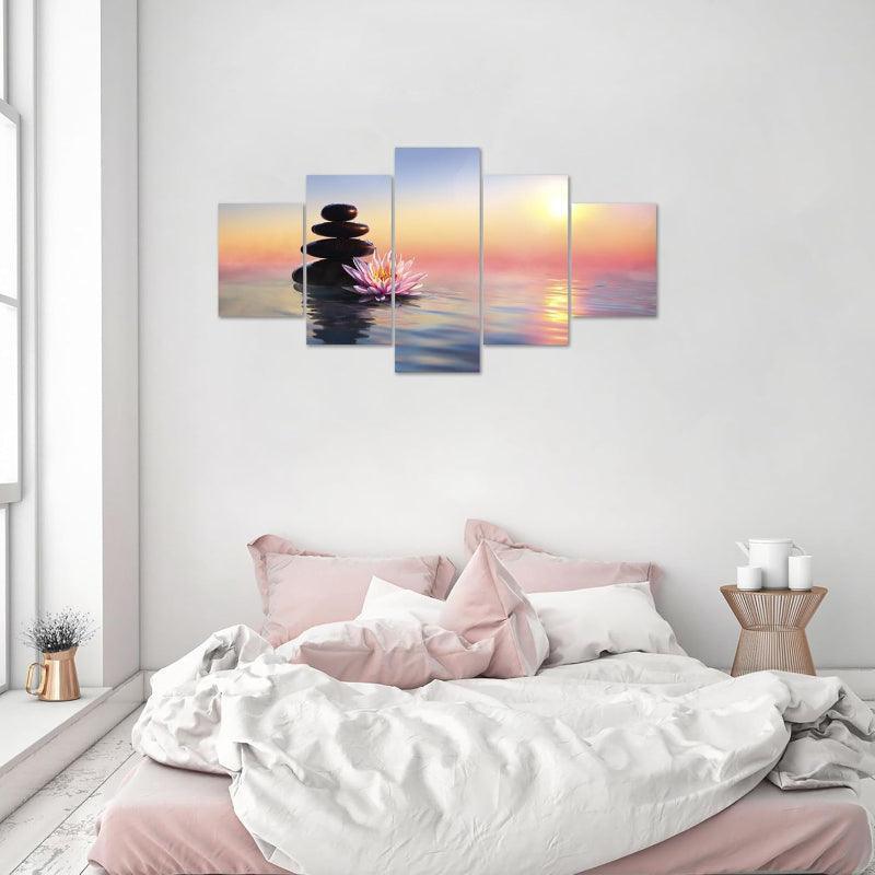 5 Pieces Canvas Printed Lotus Flower Wall Art-Original Frame