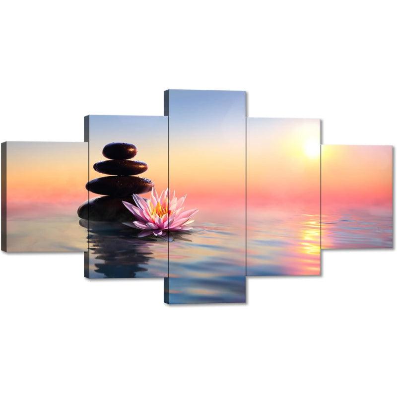 5 Pieces Canvas Printed Lotus Flower Wall Art-Original Frame