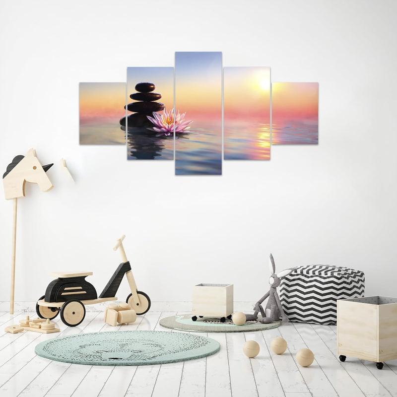 5 Pieces Canvas Printed Lotus Flower Wall Art-Original Frame