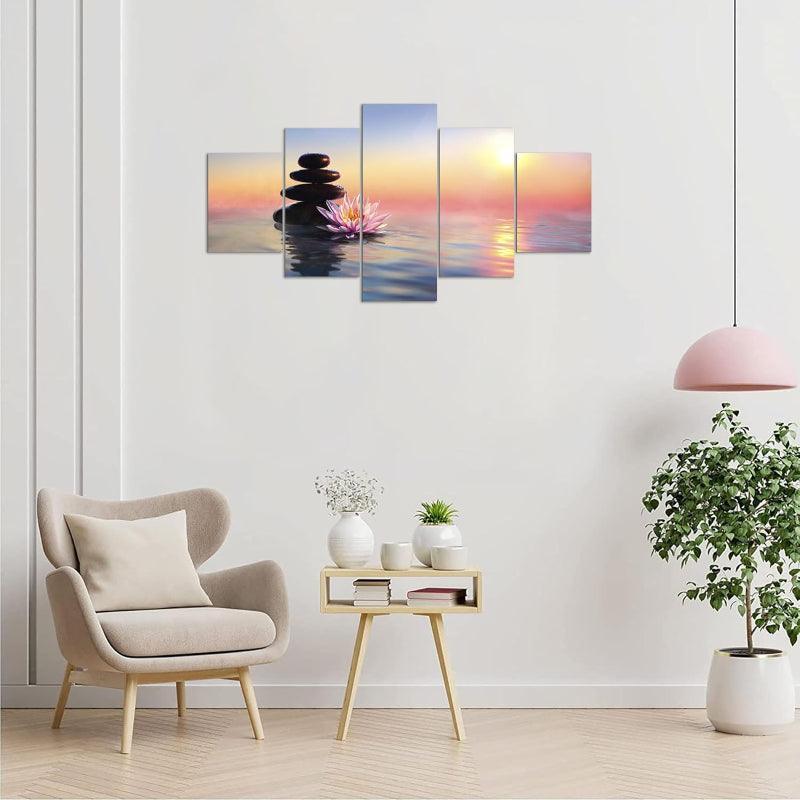 5 Pieces Canvas Printed Lotus Flower Wall Art-Original Frame