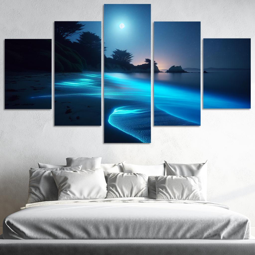 Moonlit Shores Nighttime Adventure Canvas Paintings Frame