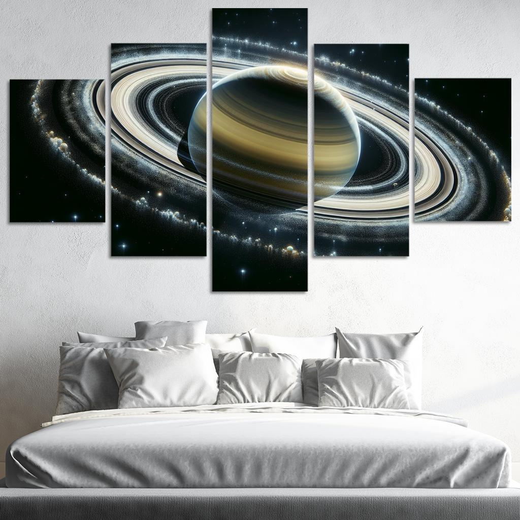 The Secrets of Saturn's Faint Rings 5 Piece HD Canvas Wall Art-Original Frame