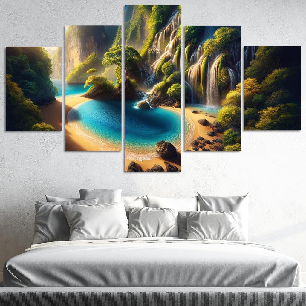 Crystal Lagoon Hidden Waterfall Escape Multi-panel Paintings