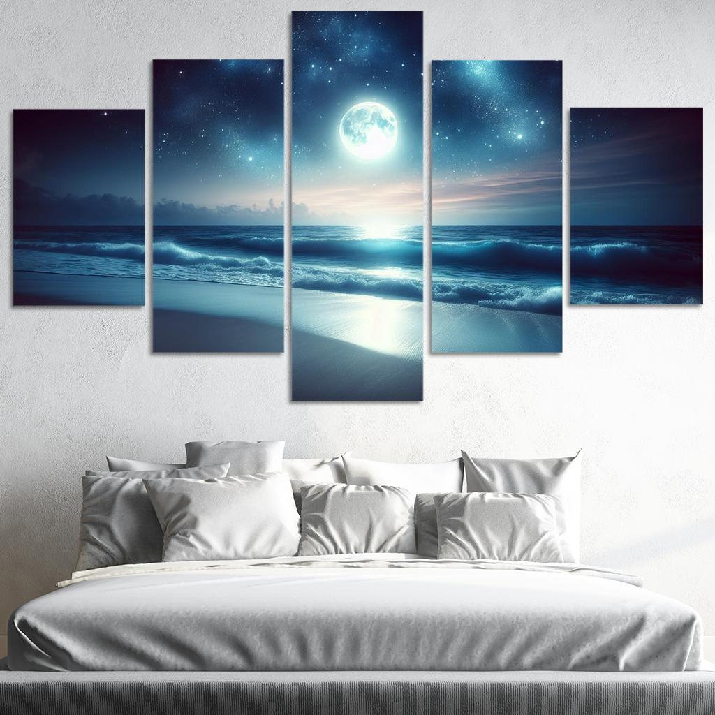 Moonlit Beach Nighttime Bliss Premium Artwork Frames