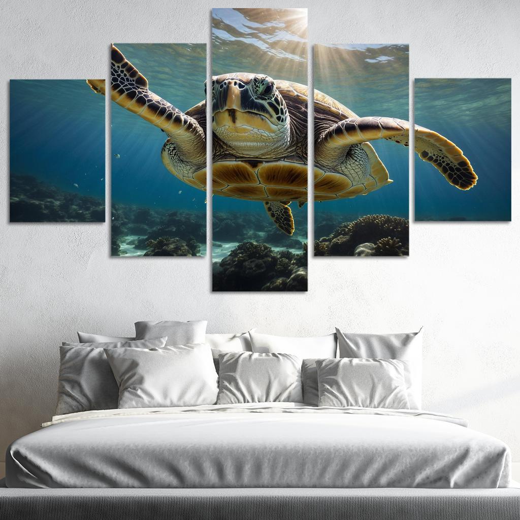 The Stunning Green Sea Turtle In Tropical Waters Canvas Paintings Frame