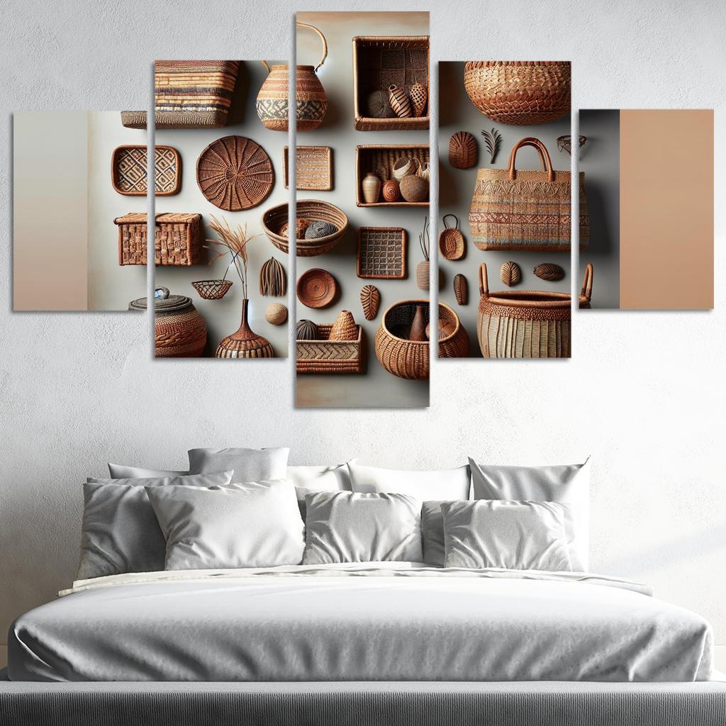Artisan-Made Woven Baskets 5 Piece HD Canvas Wall Art-Original Frame