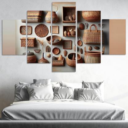 Artisan-Made Woven Baskets 5 Piece HD Canvas Wall Art-Original Frame