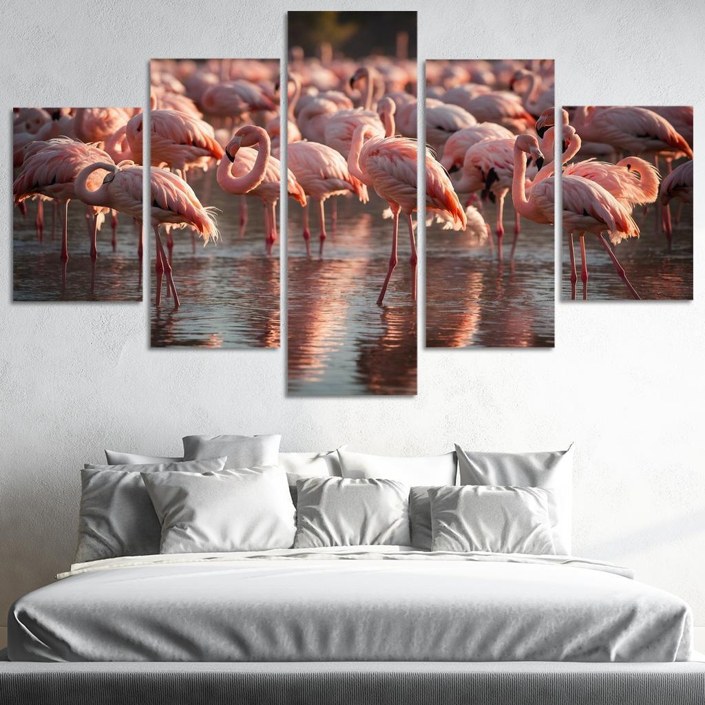 The Graceful Flamingo In Shallow Waters Framed Paintings