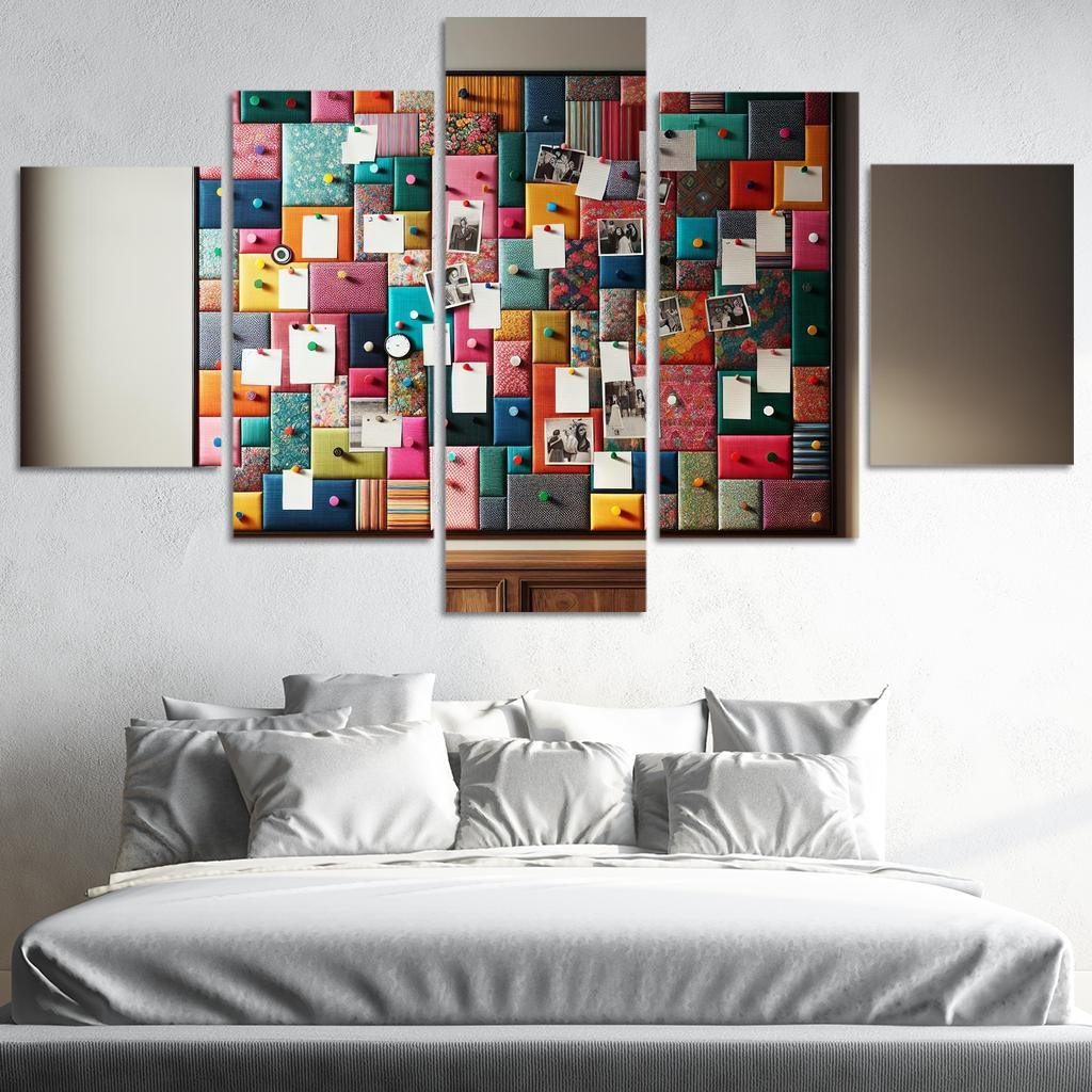 Fabric-Covered Cork Bulletin Board 5 Piece HD Canvas Wall Art-Original Frame