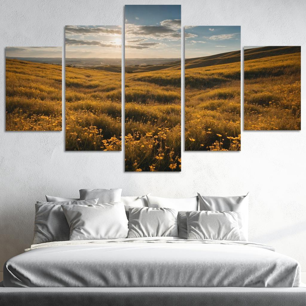 The Elysian Fields Of Golden Wildflowers Multi-panel Paintings
