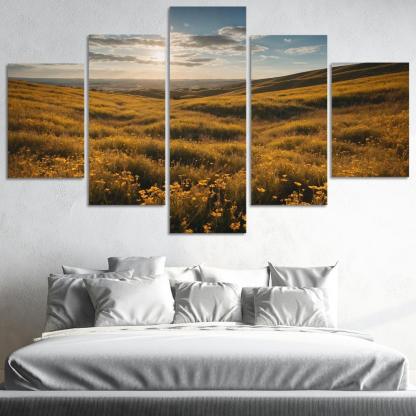 The Elysian Fields Of Golden Wildflowers Multi-panel Paintings
